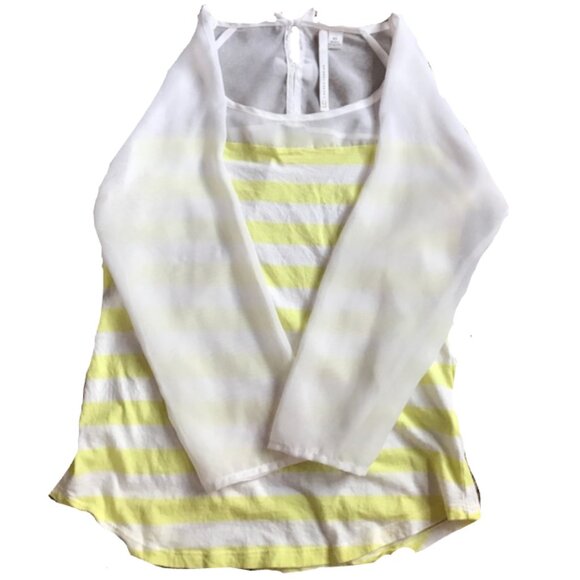 LC Lauren Conrad Women's Striped Bow Tee 3/4 Sleeves Yellow & White Shirt - Picture 3 of 16